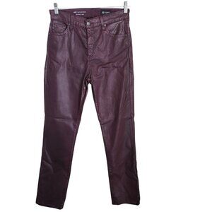 AG Adriano Goldschmied Mari Leatherette Mid-Rise Slim Straight 28 Maroon (28x29)